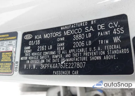 2018 Kia Forte Lx из США, поврежденный, VIN 3KPFK4A76JE227807